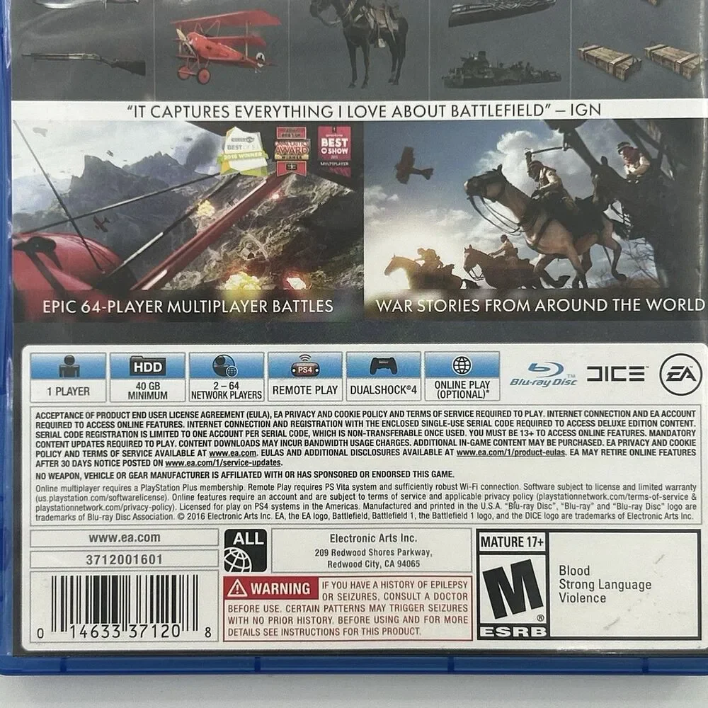 Battlefield 1 Early Enlister Deluxe Edition (PlayStation 4 2016) Tested Works